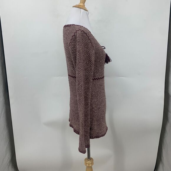 Prana Crochet Trim Sweater Womens S Raisin Stitch Tassle Cotton Tweed Scoop Neck - Picture 5 of 13